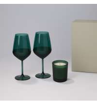 Подарочный набор свеча Enigma + 2 бокала для вина Emerald в серой коробке