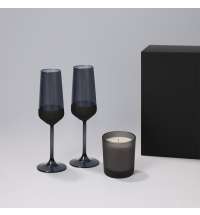 Подарочный набор свеча Enigma + 2 бокала для шампанского Black Edition в черной коробке