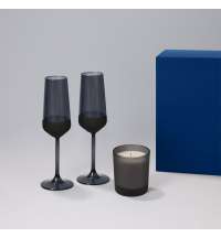 Подарочный набор свеча Enigma + 2 бокала для шампанского Black Edition в синей коробке