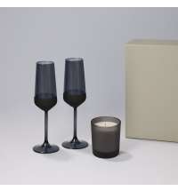 Подарочный набор свеча Enigma + 2 бокала для шампанского Black Edition в серой коробке