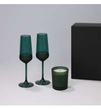 Подарочный набор свеча Enigma + 2 бокала для шампанского Emerald в черной коробке