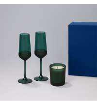 Подарочный набор свеча Enigma + 2 бокала для шампанского Emerald в синей коробке