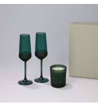 Подарочный набор свеча Enigma + 2 бокала для шампанского Emerald в серой коробке