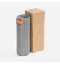 Термостакан X1 с цветной кнопкой, серый с оранжевым