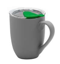 Кружка с крышкой Velvet Duo, софт-тач, тёмно-серая/зелёная