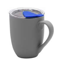 Кружка с крышкой Velvet Duo, софт-тач, тёмно-серая/синяя