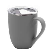 Кружка с крышкой Velvet Duo, софт-тач, тёмно-серая/белая