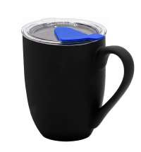 Кружка с крышкой Velvet Duo, софт-тач, чёрная/синяя