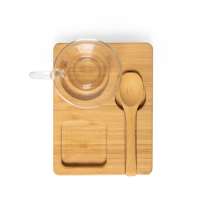 Чашка с ложкой на  подставке MORKE 180мл,16,4х8х12,3 см, боросиликатное стекло, бамбук