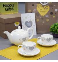 Чайник и две чайных пары GOLD в упаковке, 250мл и 1200мл, костяной фарфор