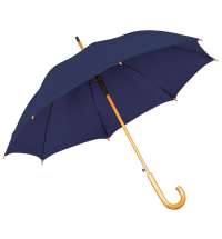 Зонт-трость с деревянной ручкой, полуавтомат; синий; D=103 см, L=90см; 100% полиэстер