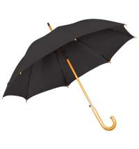 Зонт-трость с деревянной ручкой, полуавтомат; черный; D=103 см, L=90см; 100% полиэстер