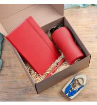 Набор подарочный SILKYWAY: термокружка, блокнот, ручка, коробка, стружка, красный