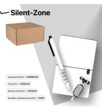 Набор подарочный SILENT-ZONE: бизнес-блокнот, ручка, наушники, коробка, стружка, бело-черный