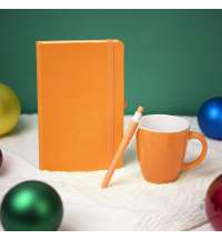 Подарочный набор HAPPINESS: блокнот, ручка, кружка, оранжевый
