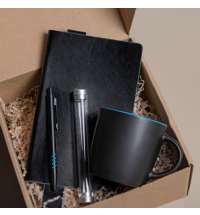 Набор подарочный DESKTOP: кружка, ежедневник, ручка,  стружка, коробка, черный/голубой