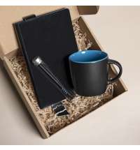 Набор подарочный DESKTOP: кружка, ежедневник, ручка,  стружка, коробка, черный/голубой