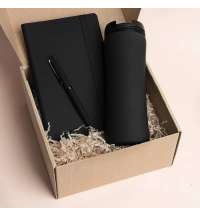Набор подарочный OFFICEKIT: термос, ежедневник, ручка,  стружка, коробка, черный