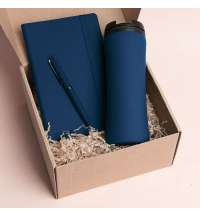 Набор подарочный OFFICEKIT: термос, ежедневник, ручка,  стружка, коробка, синий