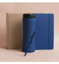 Набор подарочный OFFICEKIT: термос, ежедневник, ручка,  стружка, коробка, синий