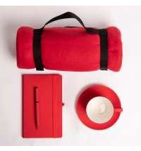 Набор подарочный COSINESS: плед, ежедневник, ручка, чайная пара, коробка, красный