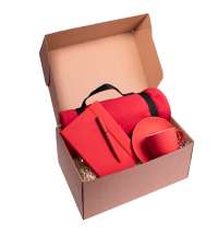 Набор подарочный COSINESS: плед, ежедневник, ручка, чайная пара, коробка, красный