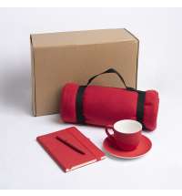 Набор подарочный COSINESS: плед, ежедневник, ручка, чайная пара, коробка, красный