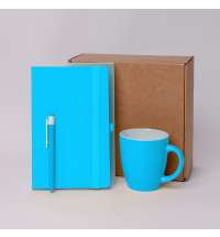 Подарочный набор JOY: блокнот, ручка, кружка, коробка, стружка; голубой