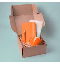 Подарочный набор JOY: блокнот, ручка, кружка, коробка, стружка; оранжевый