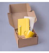 Подарочный набор JOY: блокнот, ручка, кружка, коробка, стружка; жёлтый