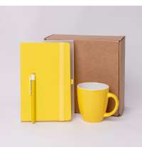 Подарочный набор JOY: блокнот, ручка, кружка, коробка, стружка; жёлтый