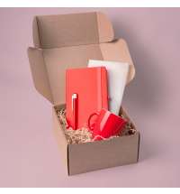 Подарочный набор JOY: блокнот, ручка, кружка, коробка, стружка; красный