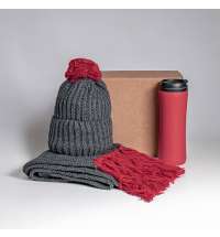 Набор подарочный COLD NIGHT: шарф и шапка, термокружка; красный