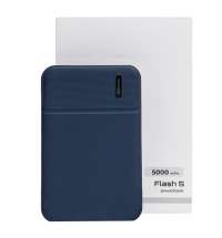 Универсальный аккумулятор Flash 5 (5000 мАч) с подсветкой и soft touch, синий, 9,8х6.3х1,3 см