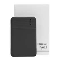 Универсальный аккумулятор Flash 5 (5000 мАч) с подсветкой и soft touch, черный, 9,8х6.3х1,3 см