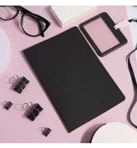 Тетрадь SLIMMY, 140 х 210 мм,  черный с красным, бежевый блок, в клетку