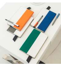 Бизнес-блокнот UNI, A5, бело-красный, мягкая обложка, в линейку, черное ляссе