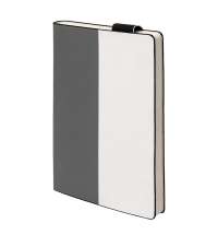 Бизнес-блокнот UNI, A5, бело-темно-серый, мягкая обложка, в линейку, черное ляссе