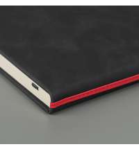 Ежедневник недатированный Muse, черный, формат А5, с декоративной красной полосой, блок в линейку