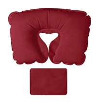 Подушка  надувная дорожная WAY в футляре; красный; 43,5х27,5 см; твил