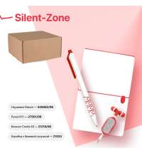 Набор подарочный SILENT-ZONE: бизнес-блокнот, ручка, наушники, коробка, стружка, бело-красный