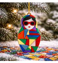Ёлочная игрушка Матрешка с мозаикой