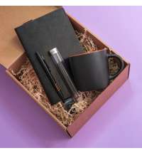 Набор подарочный DESKTOP: кружка, ежедневник, ручка,  стружка, коробка, черный/оранжевый