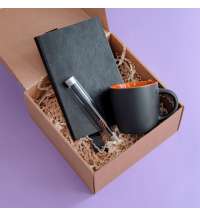 Набор подарочный DESKTOP: кружка, ежедневник, ручка,  стружка, коробка, черный/оранжевый