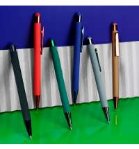 Ручка шариковая FACTOR COLOR со стилусом, серый, металл, пластик, софт-покрытие