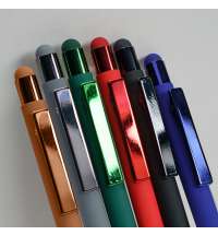 Ручка шариковая FACTOR COLOR со стилусом, серый, металл, пластик, софт-покрытие