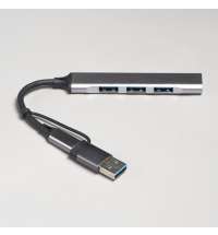 USB-хаб BRANCH 4 в 1, серый, алюминий