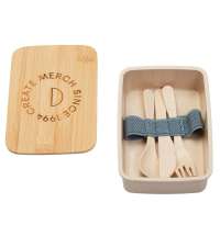 Ланч-бокс &laquo;Lunch&raquo; из пшеничного волокна с бамбуковой крышкой с гравировкой