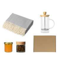 Подарочный набор с пледом, френчпрессом, чаем и вареньем