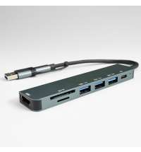 USB-хаб STEM 7 в 1, серый, алюминий